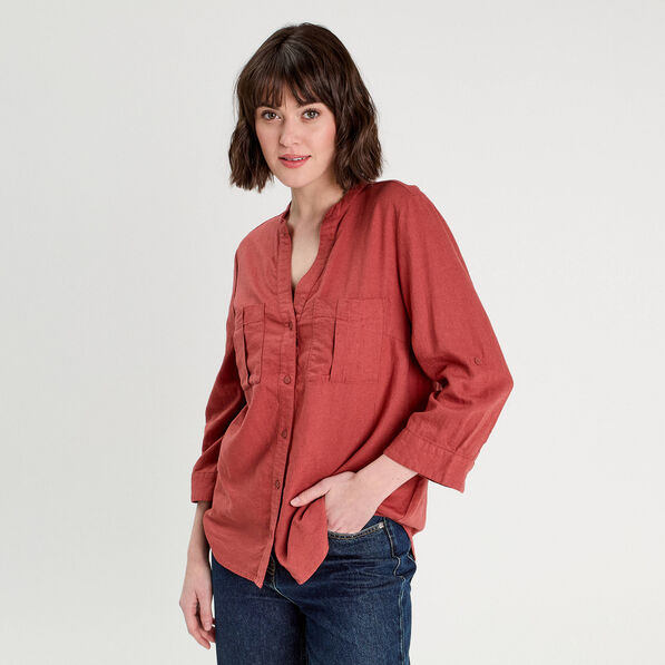 chemise manches 34 contenant du lin vieux rose femme Chemise manches 3/4 contenant du lin vieux rose femme