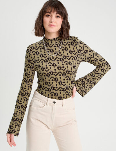 T-shirt col montant vert femme