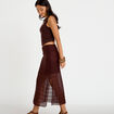 Jupe longue droite en dentelle marron femme