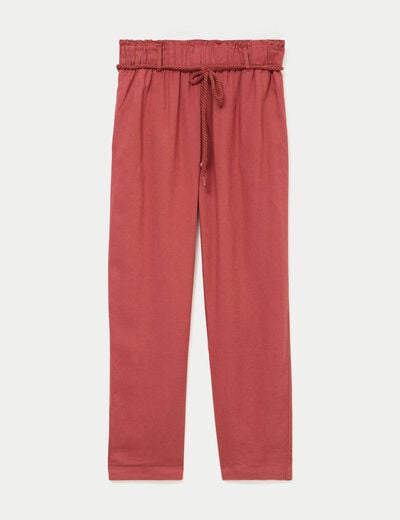 Pantalon droit 7/8&egrave;me taille haute vieux rose femme