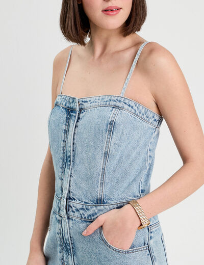 Combinaison pantalon en jean denim bleach femme