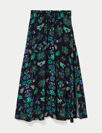 Jupe longue &eacute;vas&eacute;e taille haute noir femme