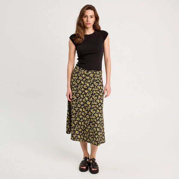 Jupe midi droite boutonnée noir femme