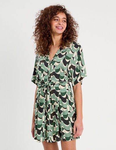 Robe chemise évasée fluide vert femme