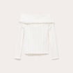 Pull cintr&eacute; court col bardot ecru femme