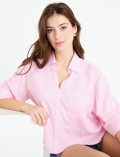 Chemise col classique manches 3/4 rose femme