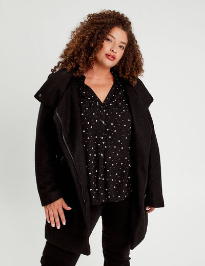Manteau cintré asymétrique noir femme