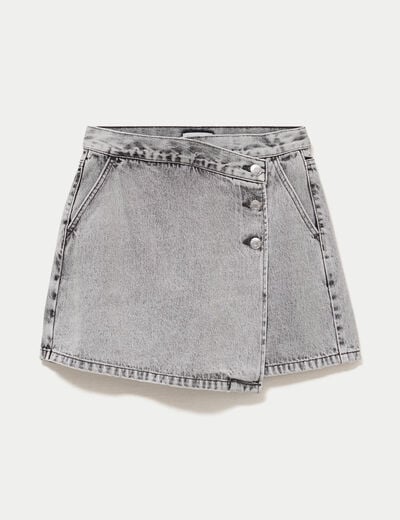 Jupe-short droite en jean denim gris femme