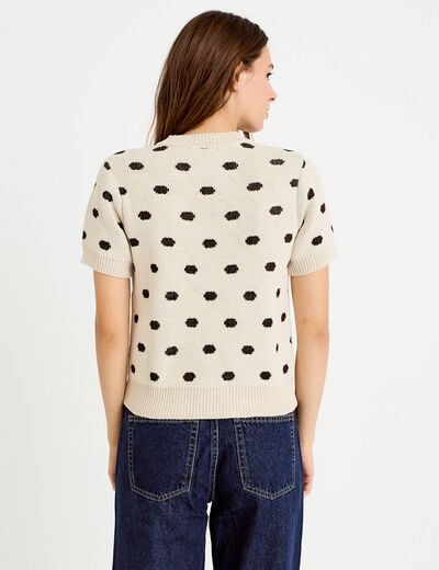 Pull cintr&eacute; col rond manches courtes ecru femme