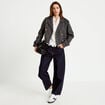 Trench droit court col tailleur gris femme