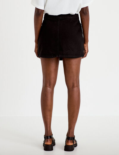 Jupe-short trap&egrave;ze en jean denim noir femme