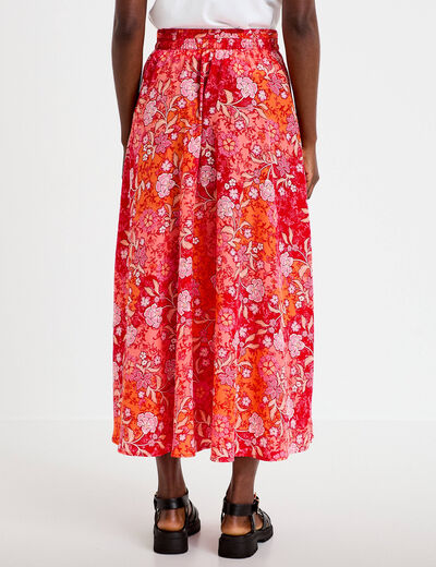 Jupe longue &eacute;vas&eacute;e satin&eacute;e rouge femme