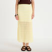 Jupe longue droite en dentelle jaune clair femme