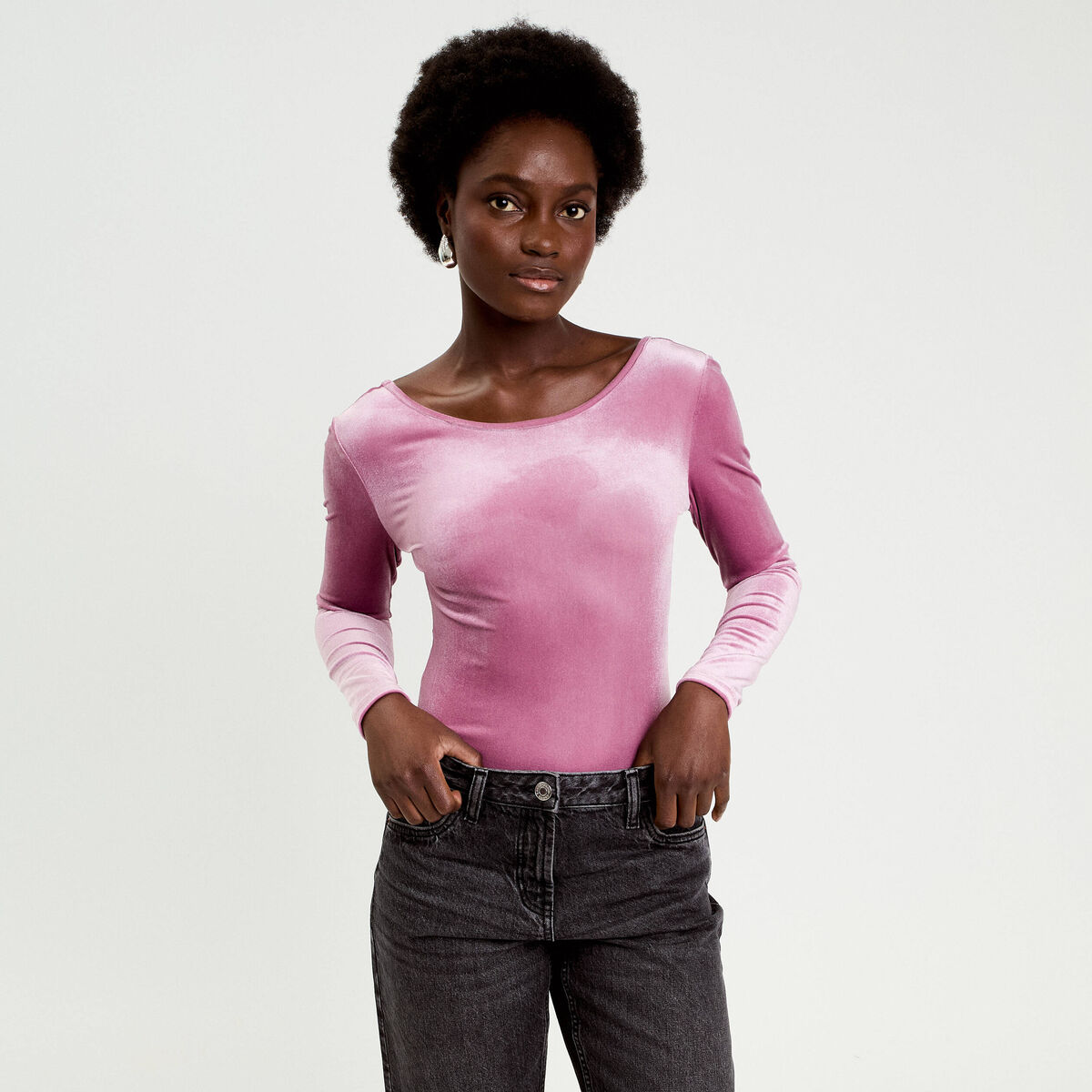 Body en velours d&eacute;collet&eacute; dos rose clair femme