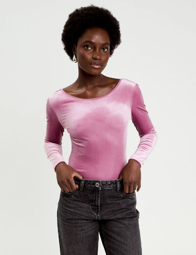 Body en velours d&eacute;collet&eacute; dos rose clair femme