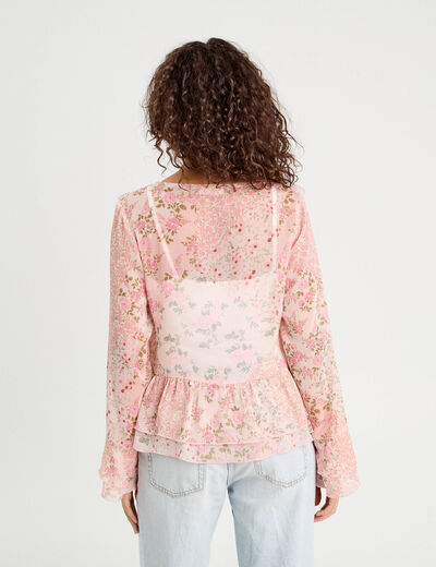 Blouse nouée manches longues rose pastel femme