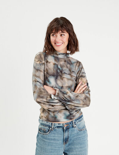 T-shirt col montant gris femme