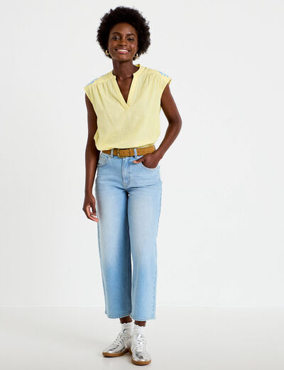 Blouse droite sans manches col v jaune pastel femme