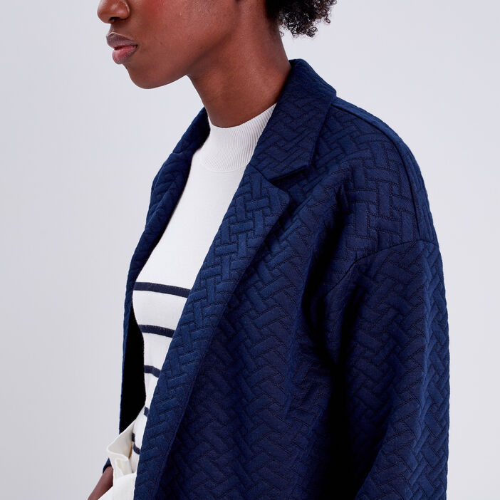 Manteau droit manches longues bleu marine femme