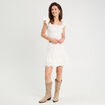 T-shirt smocké avec broderie blanc femme