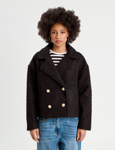 Caban court boutonné noir femme