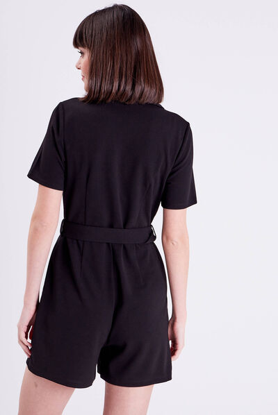 Combishort zippée ceinturée noir femme