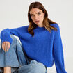 Pull ample col rond manches longues bleu electrique femme