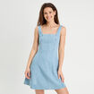Robe chasuble trapèze en jean denim bleach femme