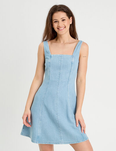 Robe chasuble trapèze en jean denim bleach femme