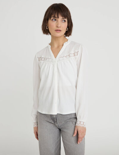 Blouse maille relief&eacute;e blanc femme