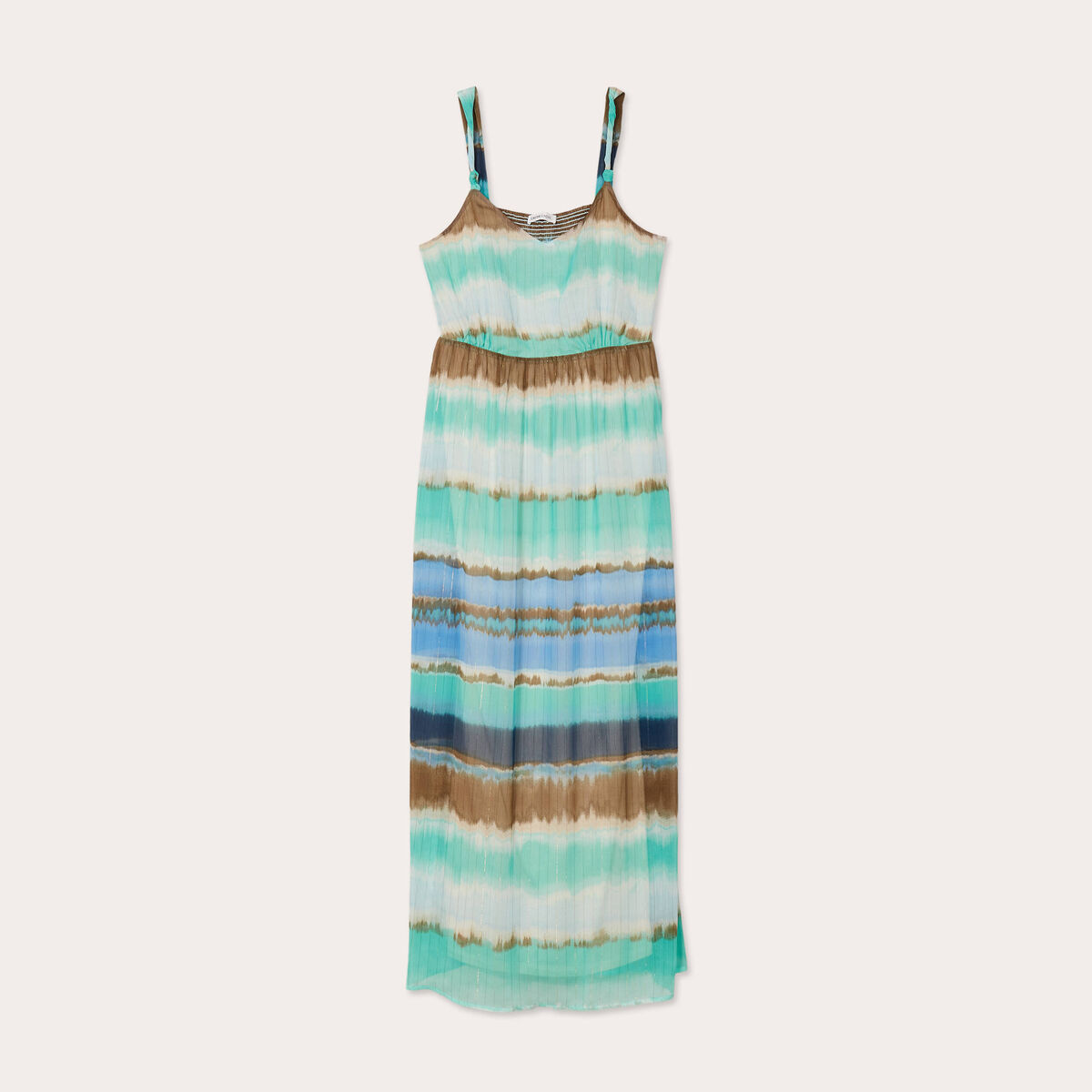 Robe longue évasée bretelles bleu femme