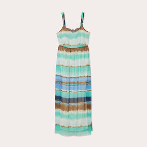Robe longue évasée bretelles bleu femme