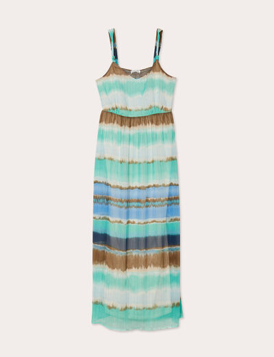 Robe longue évasée bretelles bleu femme
