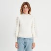 Pull manches longues dentelle ecru femme