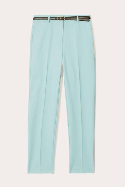 Pantalon cigarette ceinturé bleu gris femme