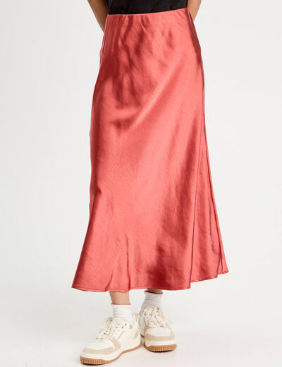 Jupe midi droite effet satin vieux rose femme