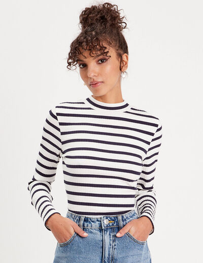 T-shirt cintré col montant blanc femme