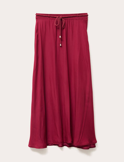 Jupe longue évasée satin rouge foncé femme