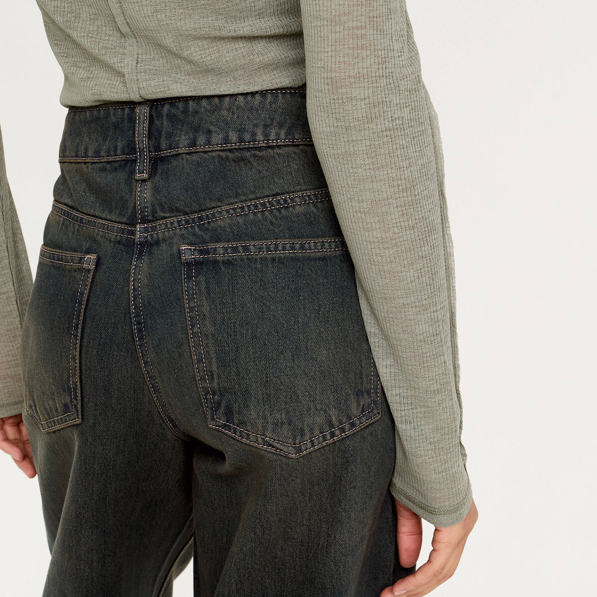 Jean wide leg taille standard bleu gris femme
