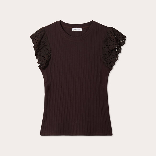 t shirt manches courtes cotele marron fonce femme T-shirt manches courtes côtelé marron foncé femme