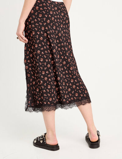 Jupe midi droite fendue noir femme