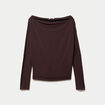 T-shirt col bateau manches longues marron fonc&eacute; femme