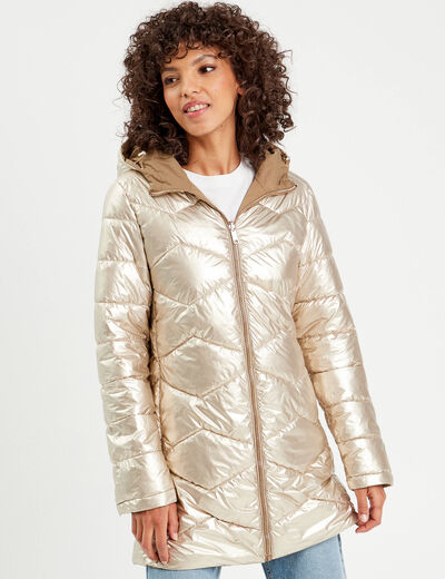 Parka à capuche réversible camel femme