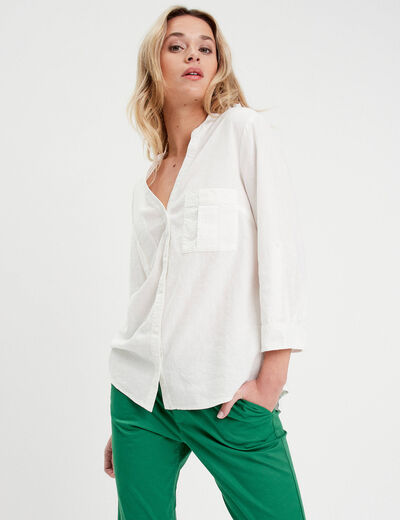 Chemise manches 3/4 contenant du lin ecru femme