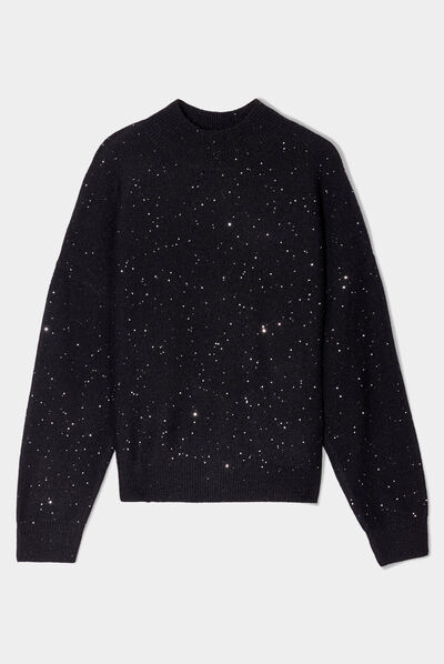 Pull manches longues sequins noir femme