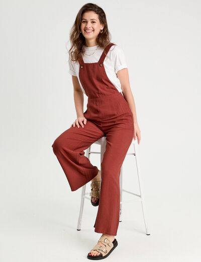 Salopette jambe large marron cognac femme