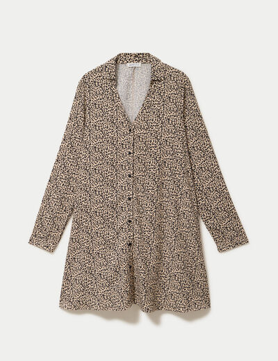 Robe courte &eacute;vas&eacute;e col chemise ecru femme