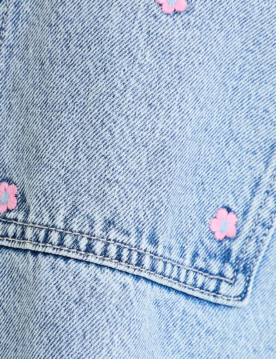Surchemise denim broderies fleurs bleu fonc&eacute; femme