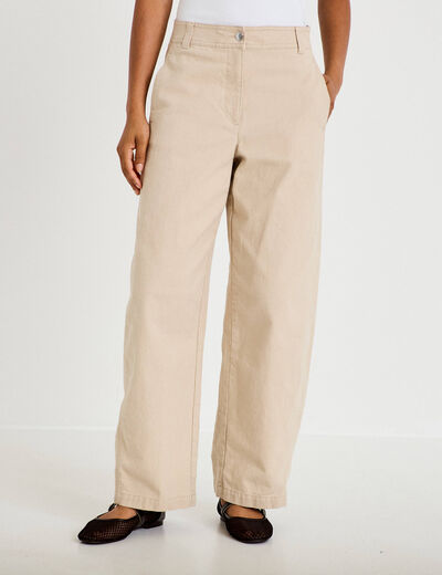 Pantalon chino coupe barrel beige femme
