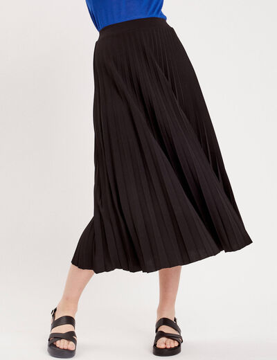 Jupe longue évasée plissée noir femme